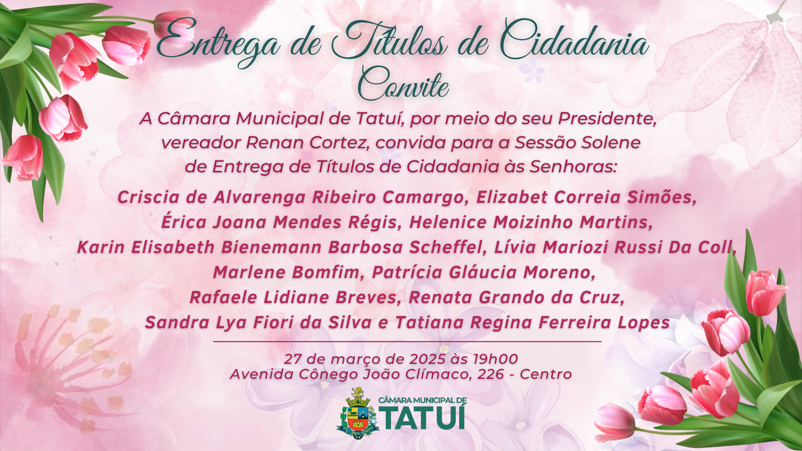 CÂMARA DE TATUÍ HOMENAGEIA MULHERES COM TÍTULOS DE CIDADANIA