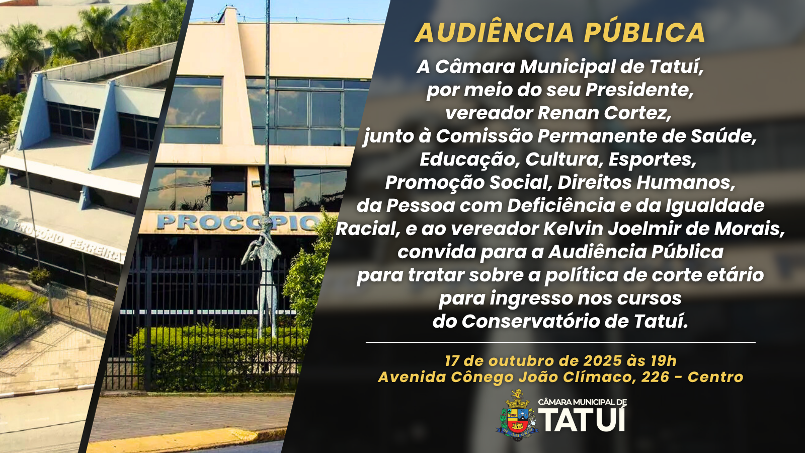 CÂMARA DE TATUÍ REALIZARÁ AUDIÊNCIAS PÚBLICAS PARA TRATAR SOBRE O CONSERVATÓRIO DE TATUÍ E O OUTUBRO ROSA