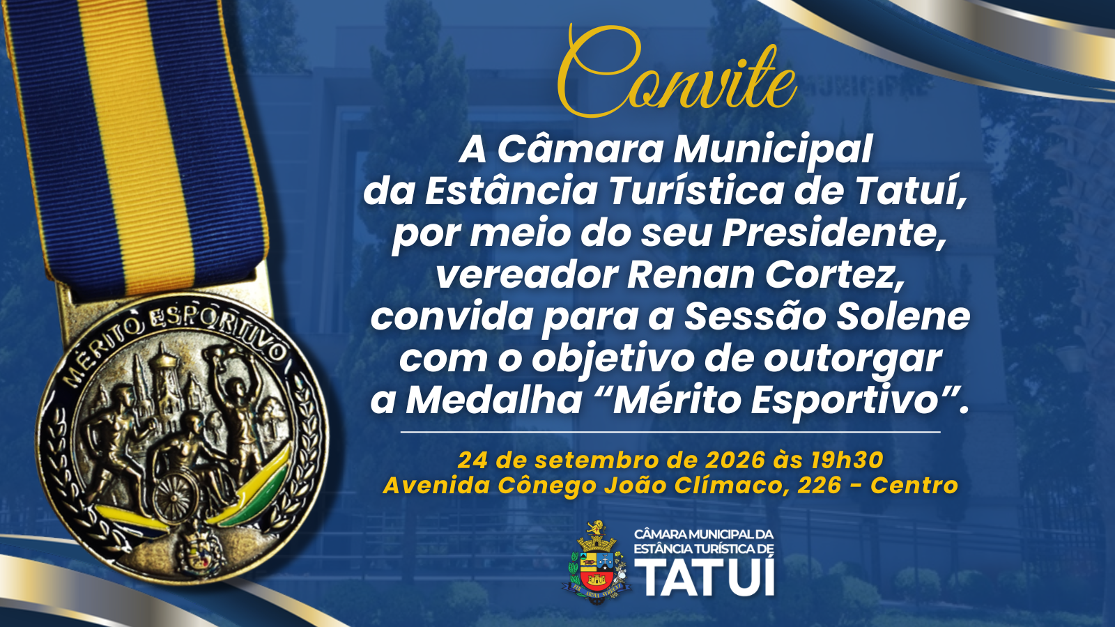 MEDALHA “MÉRITO ESPORTIVO” SERÁ ENTREGUE EM SOLENIDADE NA CÂMARA