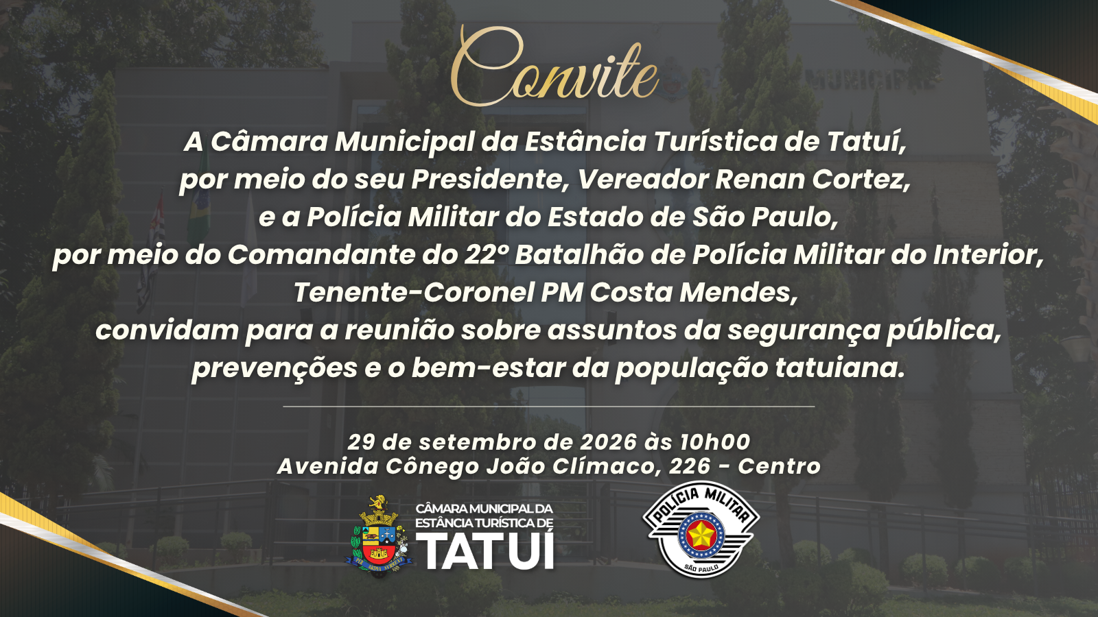 REUNIÃO NA CÂMARA DE TATUÍ VAI TRATAR SOBRE SEGURANÇA PÚBLICA