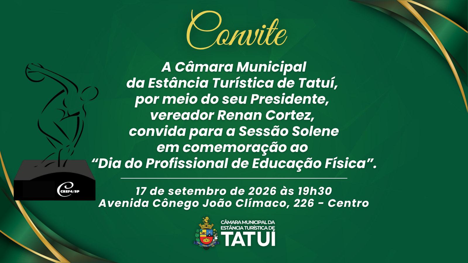 PROFISSIONAIS DE EDUCAÇÃO FÍSICA SERÃO HOMENAGEADOS NA CÂMARA DE TATUÍ